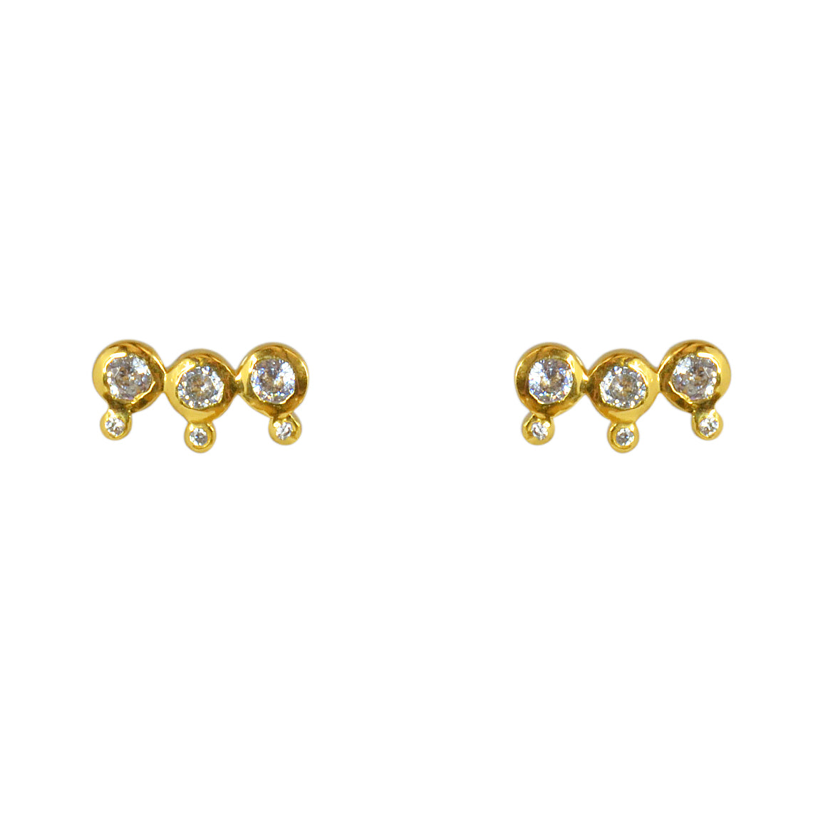Boucles dorées puces trois pierres et zircons - ZIRCONS -