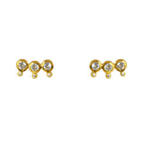 Boucles dorées puces trois pierres et zircons - ZIRCONS -