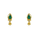 Boucles dorées pierre goutte et pampille - ONYX VERTE -