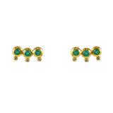 Boucles dorées puces trois pierres et zircons - ONYX VERTE -