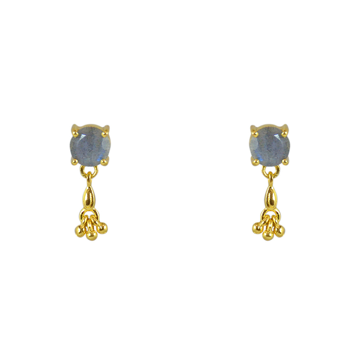 Boucles dorées pierre ronde et pampille - LABRADORITE -