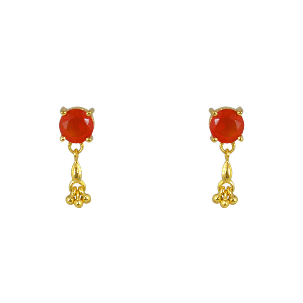 Boucles dorées pierre ronde et pampille - ONYX ROUGE -