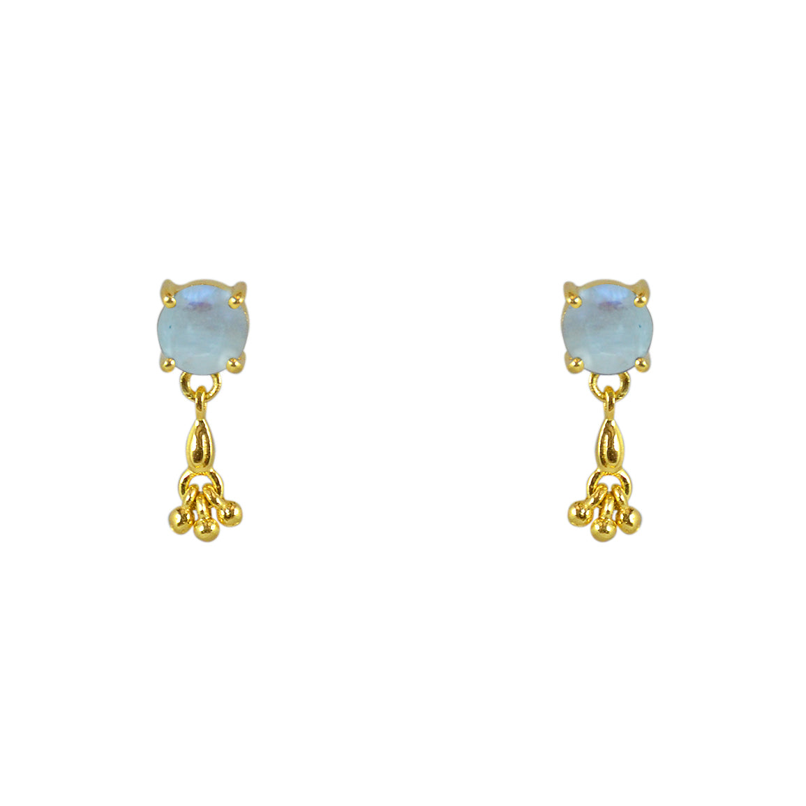Boucles dorées pierre ronde et pampille - PIERRE DE LUNE -