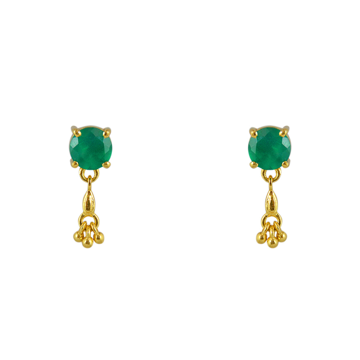 Boucles dorées pierre ronde et pampille - ONYX VERTE -