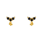 Boucles puces dorées 3 pierres et pampille - ONYX NOIRE -