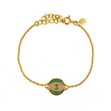 Bracelet doré médaille oeil pierre et zircons - ONYX VERTE &