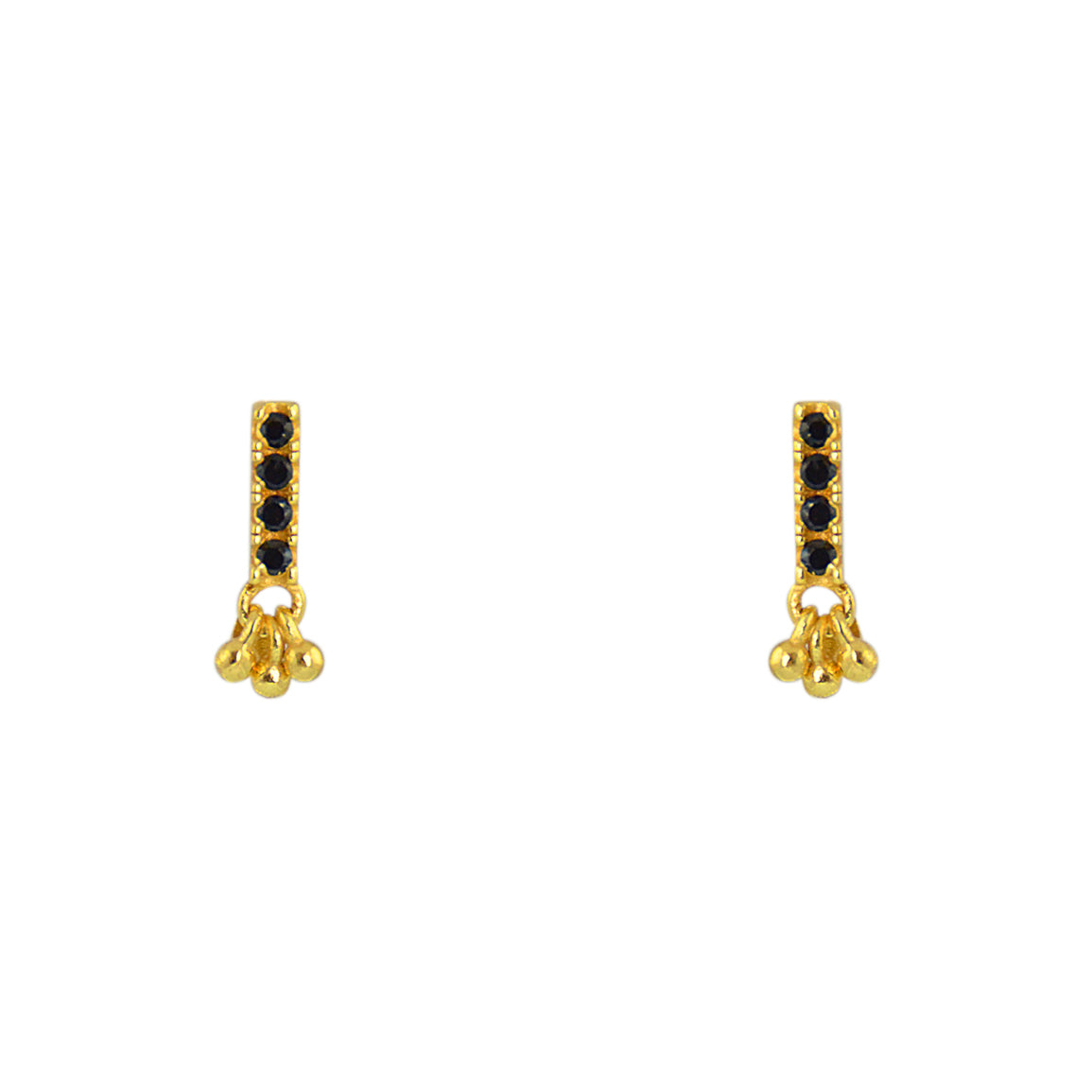Boucles dorées barre zircons et pampille - ZIRCON NOIR