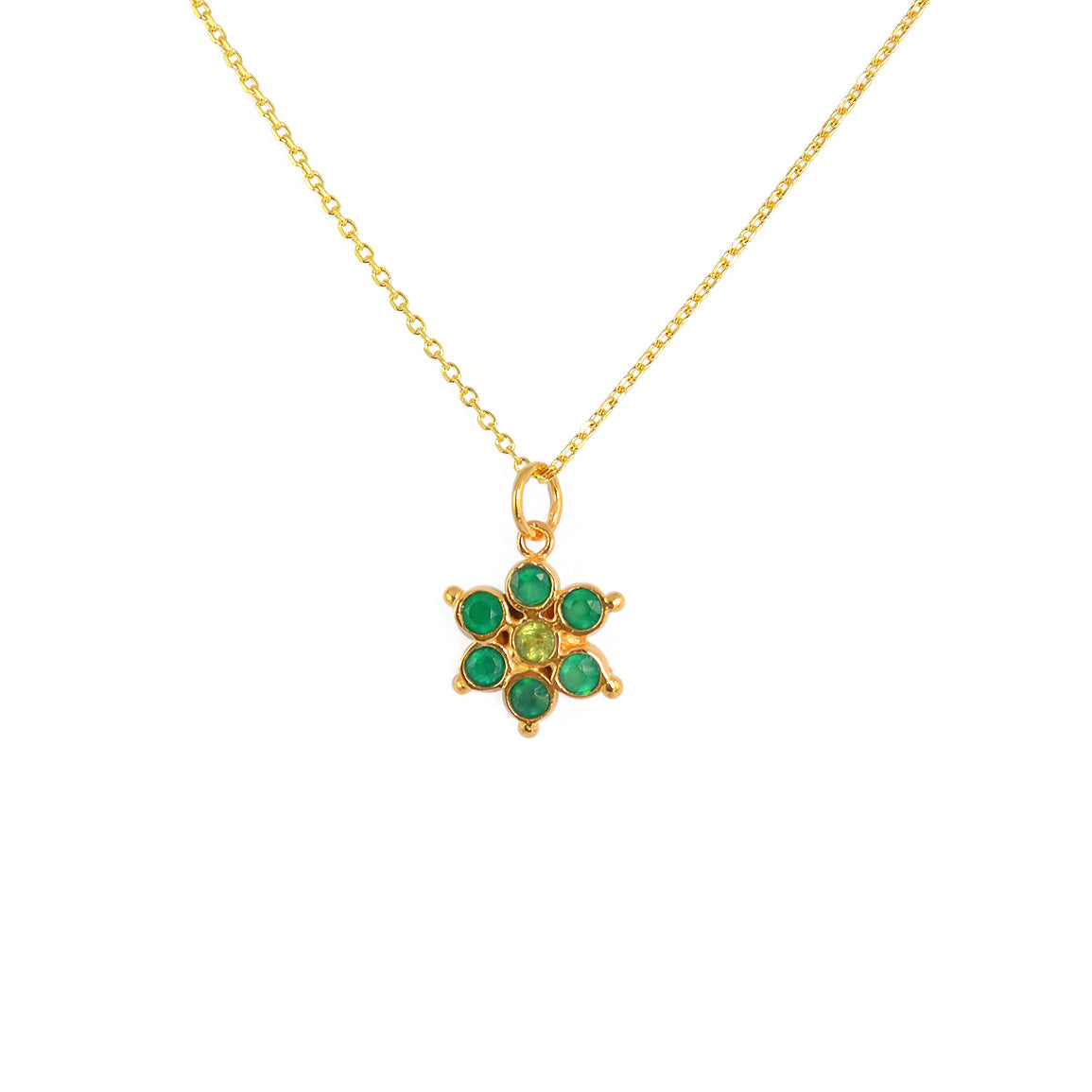 Collier doré et fleur en pierre naturelle - ONYX VERTE