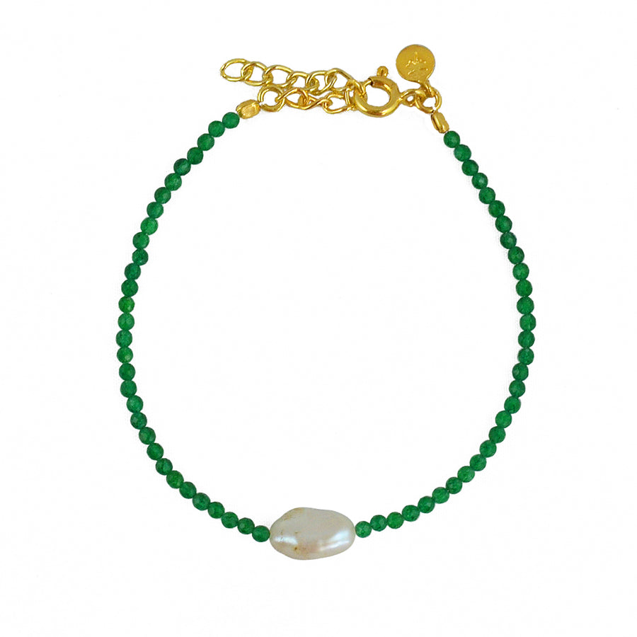 Bracelet pierres fines et perle de culture - ONYX VERTE -