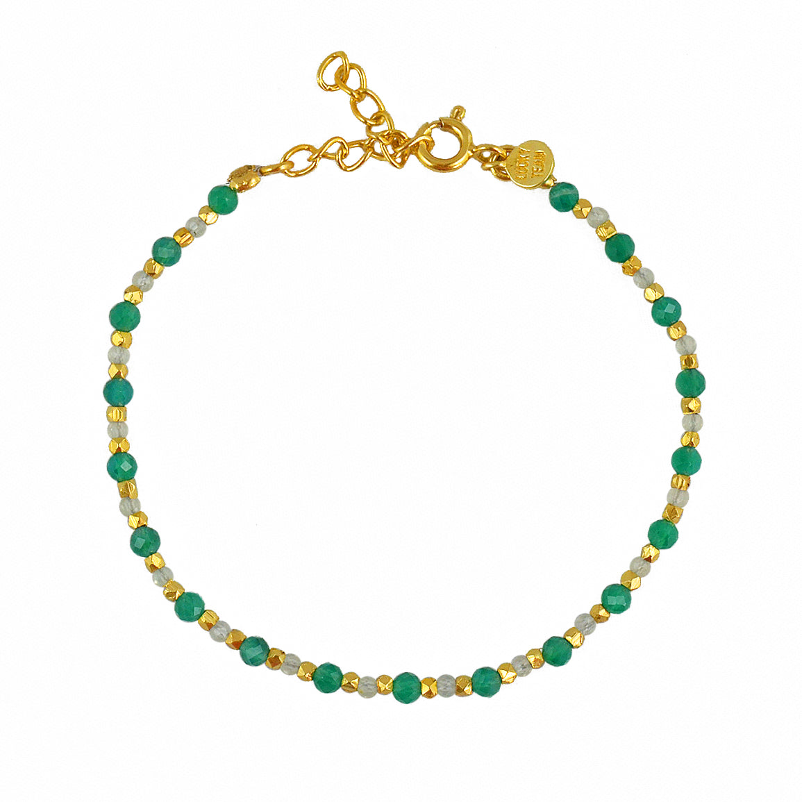Bracelet duo de pierres et perles dorées - ONYX VERTE &