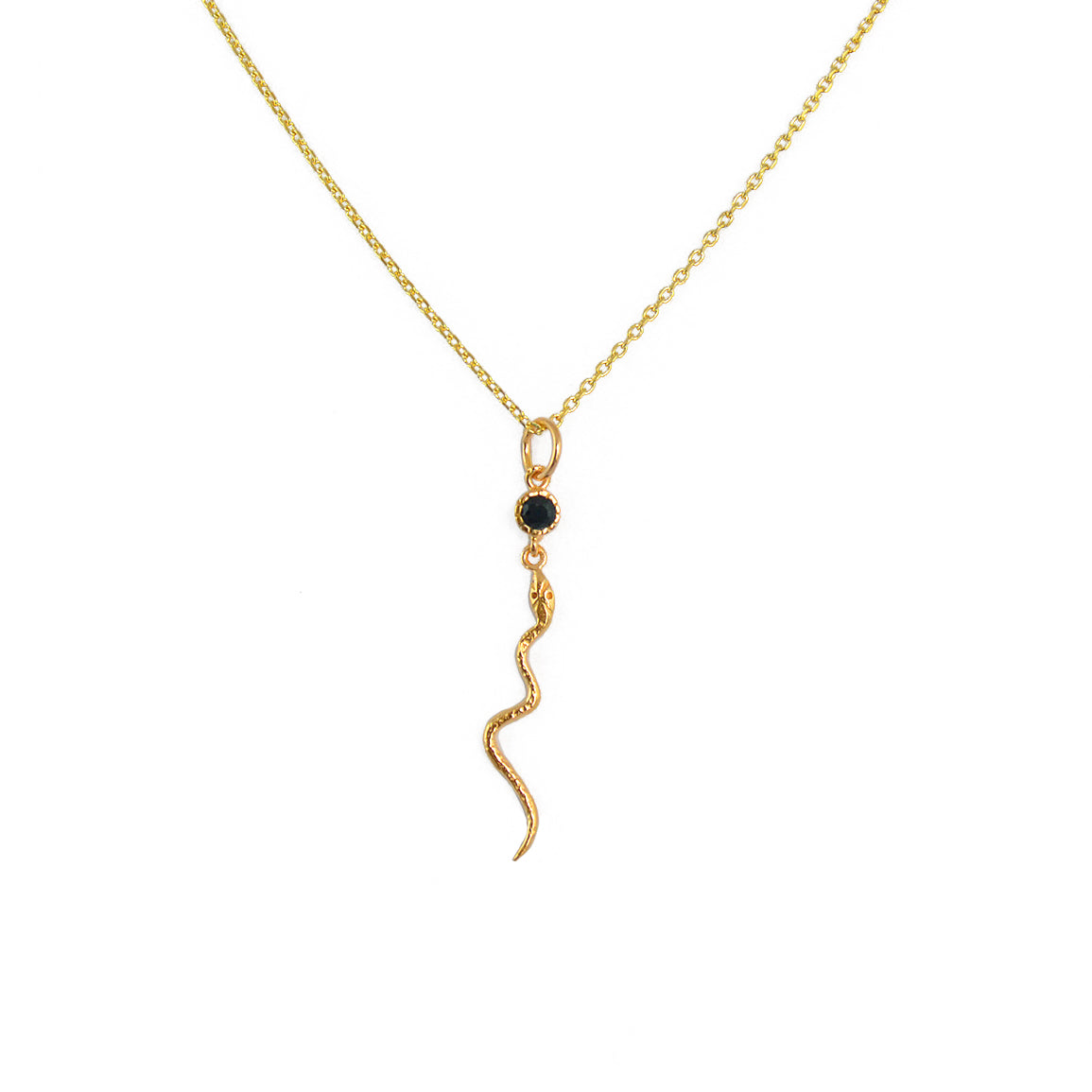 Collier doré pendentif serpent et pierre - ONYX NOIRE -