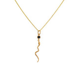Collier doré pendentif serpent et pierre - ONYX NOIRE -