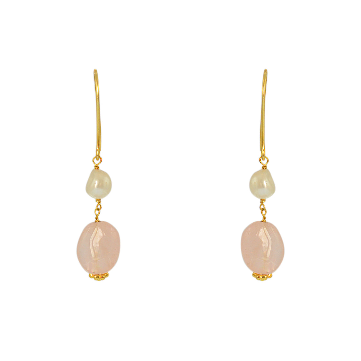 Boucles dorées pierre et perle - QUARTZ ROSE - Boucles