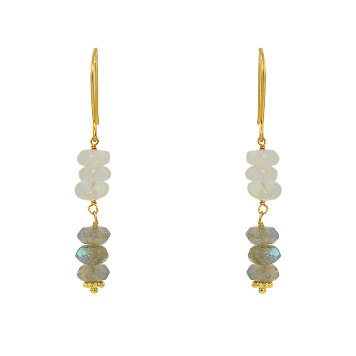 Boucles dorées duo de pierres en disques - PIERRE DE LUNE &