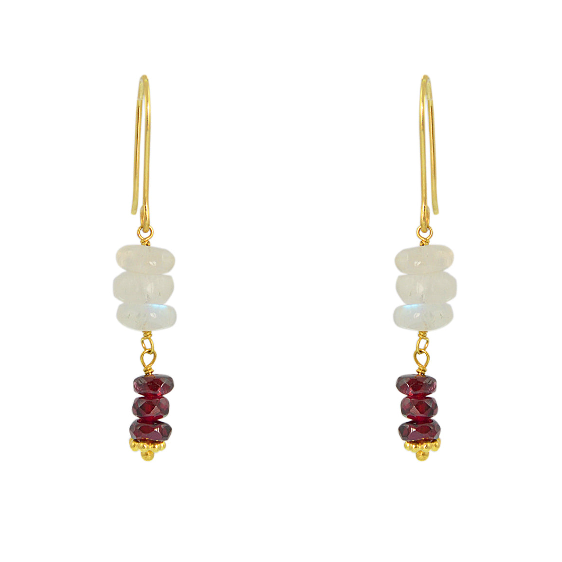 Boucles dorées duo de pierres en disques - GRENAT & PIERRE