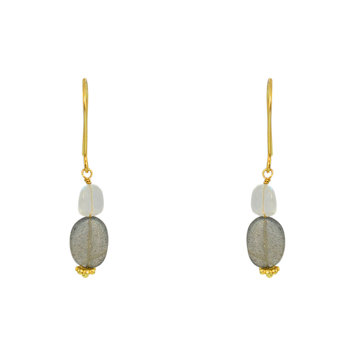 Boucles dorées duo de pierres - LARADORITE & PIERRE DE LUNE