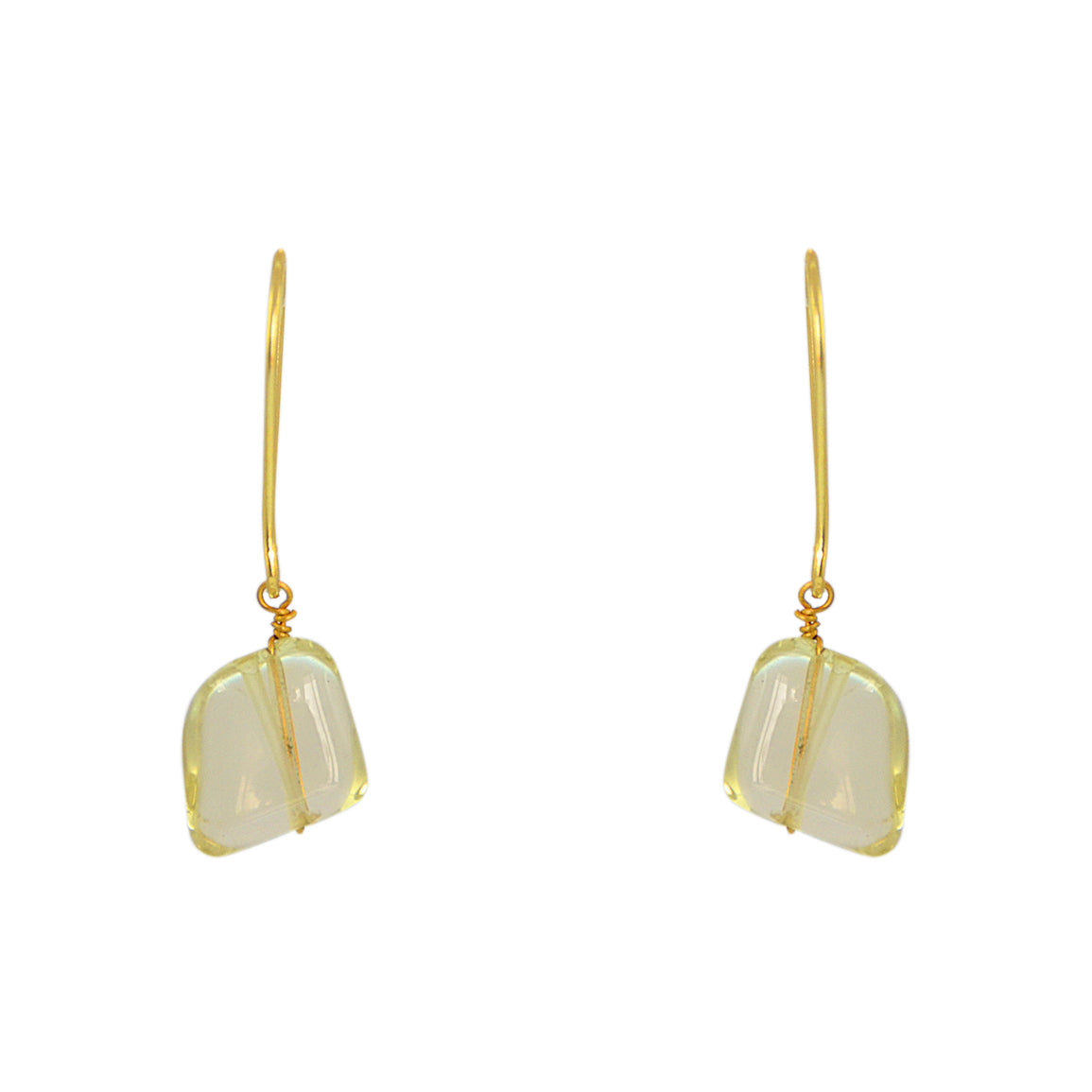 Boucles dorées pierre naturelle et fil doré - QUARTZ CITRON