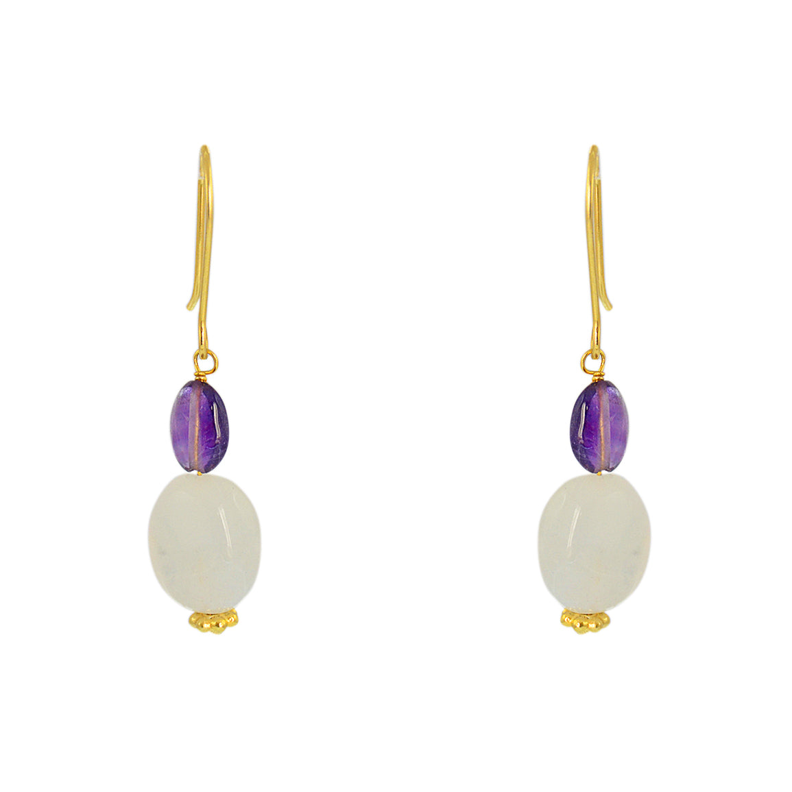 Boucles dorées duo de pierres - AMETHYST & PIERRE DE LUNE -