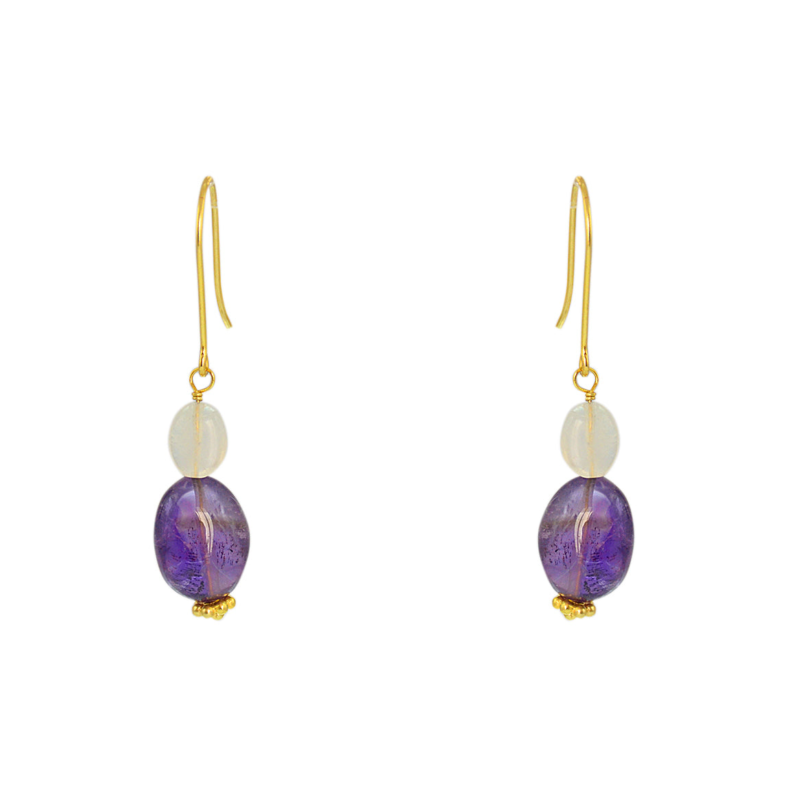Boucles dorées duo de pierres - PIERRE DE LUNE & AMETHYST -