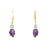 Boucles dorées duo de pierres - PIERRE DE LUNE & AMETHYST -