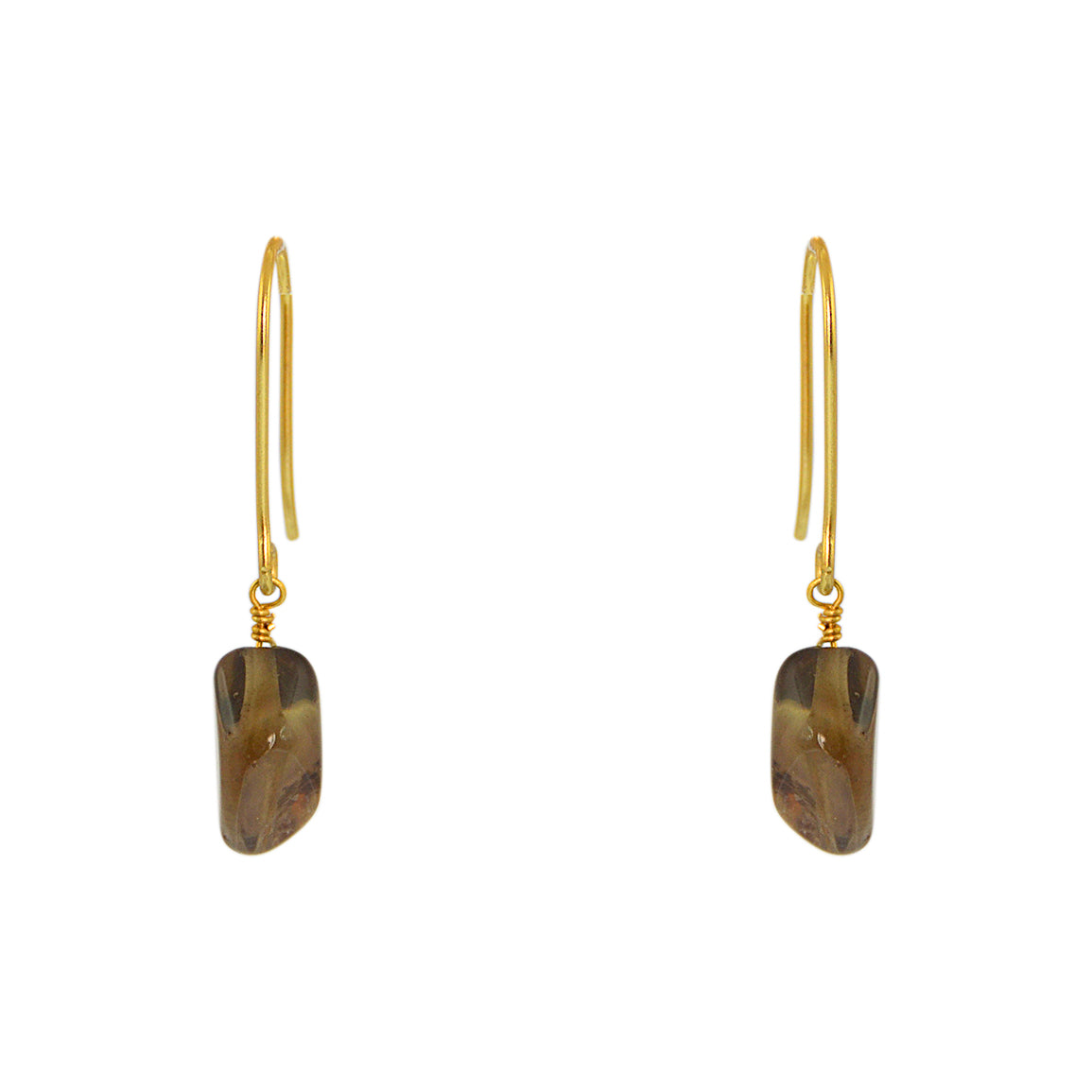 Boucles dorées pierre naturelle et fil doré - QUARTZ FUMÉ