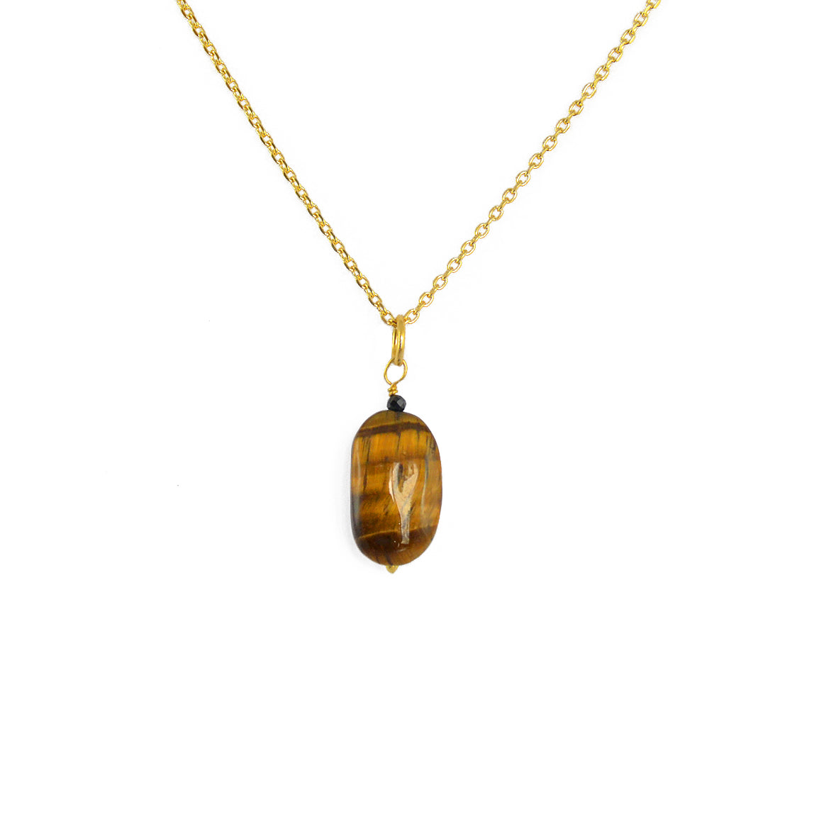 Collier doré et pendentif pierre lisse - OEIL DE TIGRE