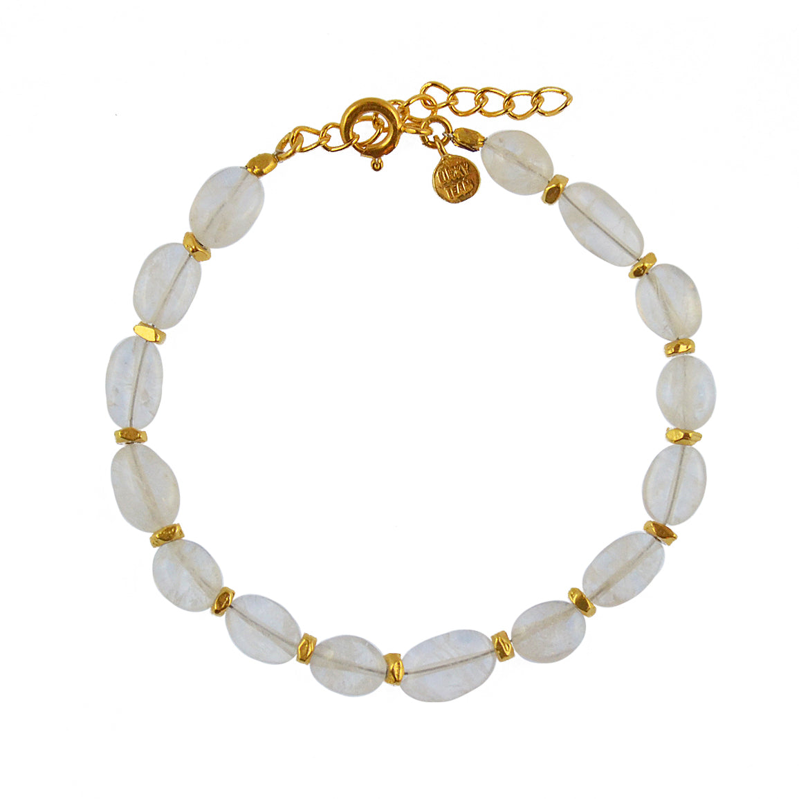 Bracelet pierres et disques dorés - PIERRE DE LUNE -