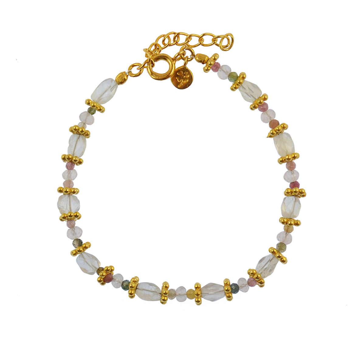 Bracelet duo de pierres et disques dorés - PIERRE DE LUNE -