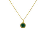Collier doré pendentif rond pierre et zircons - ONYX VERTE -