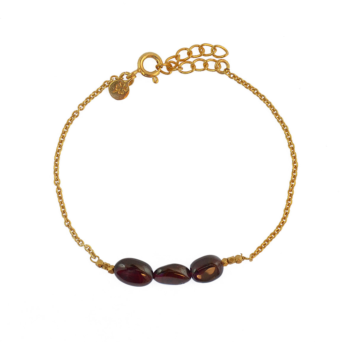 Bracelet doré et trilogie de pierre - GRENAT
