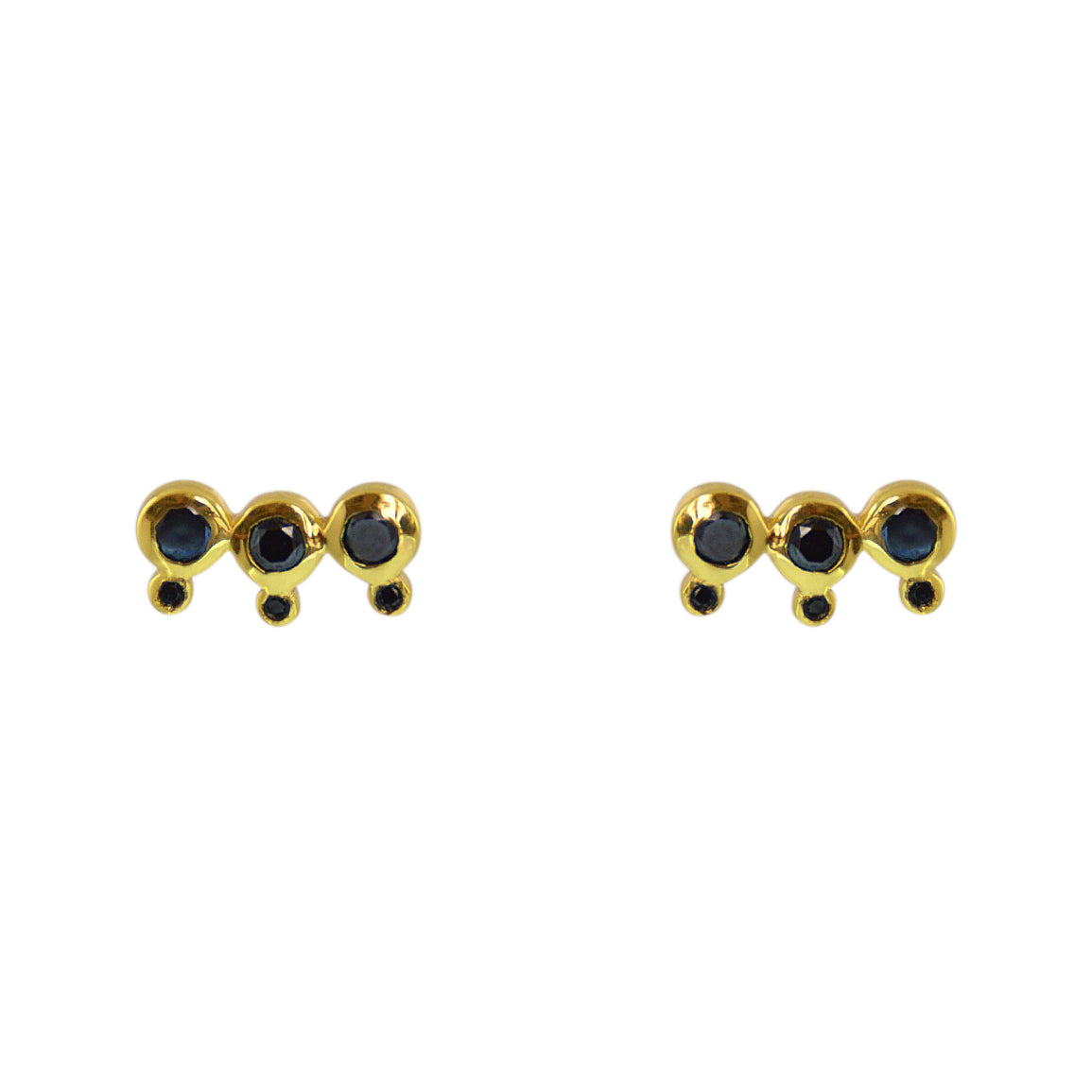 Boucles dorées puces trois pierres et zircons - ONYX NOIRE -