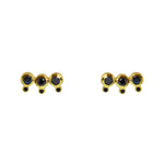 Boucles dorées puces trois pierres et zircons - ONYX NOIRE -