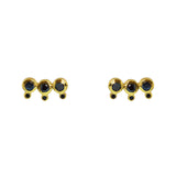 Boucles dorées puces trois pierres et zircons - ONYX NOIRE -