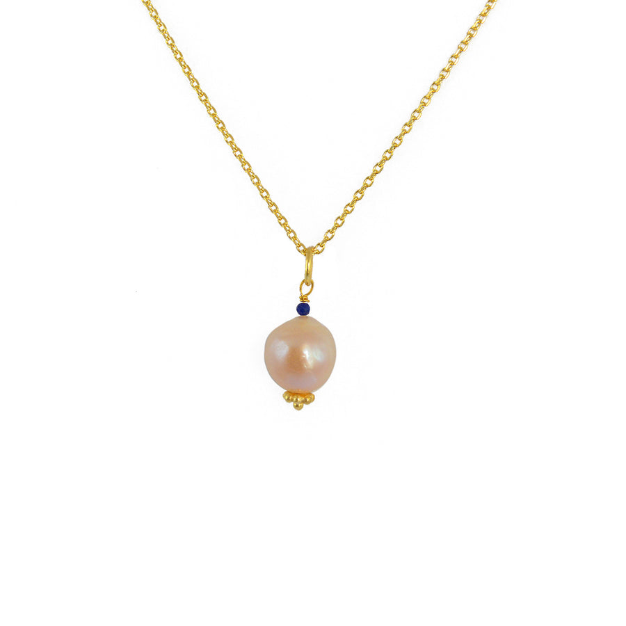 Collier doré et pendentif perle rose et pierre - LAPIS -