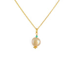 Collier doré et pendentif perle rose et pierre - ONYX VERTE