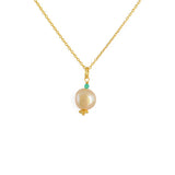 Collier doré et pendentif perle rose et pierre - ONYX VERTE