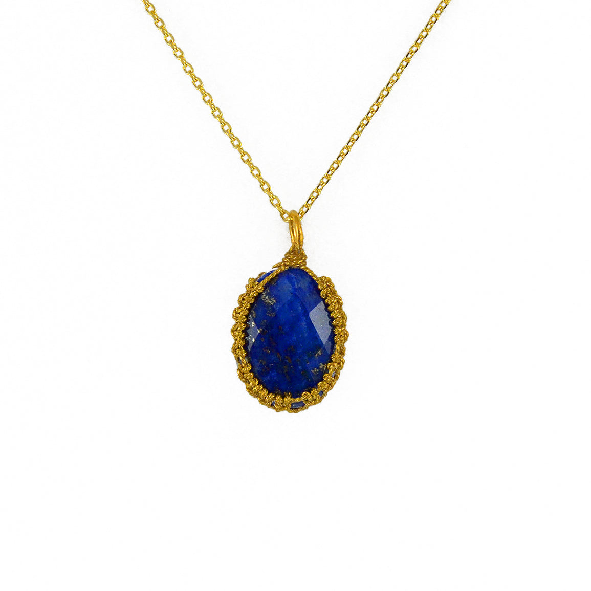 Collier doré pendentif pierre et fil tissé - LAPIS -