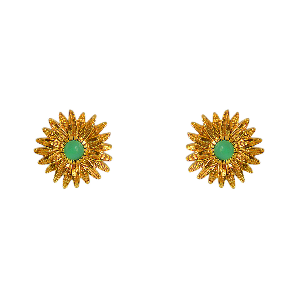 Boucles dorées marguerite et pierre - ONYX VERTE