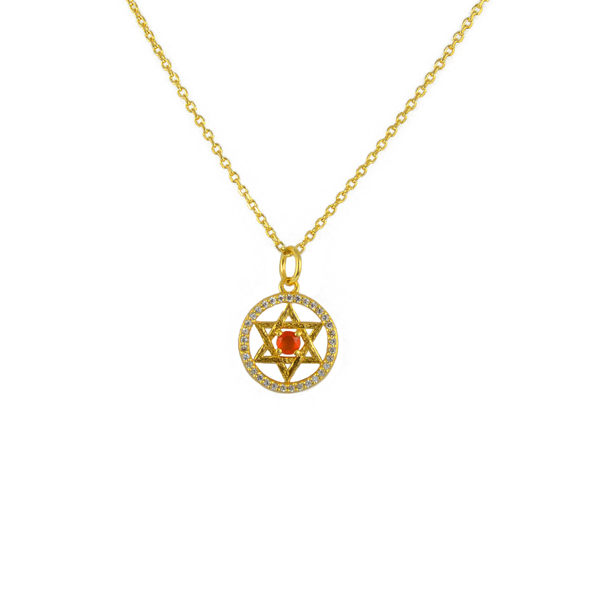 Collier doré pendentif étoile de david pierre et zircons -