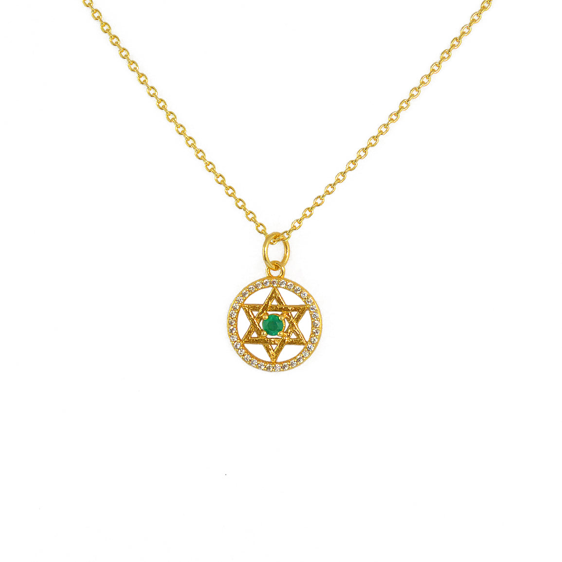 Collier doré pendentif étoile de david pierre et zircons -