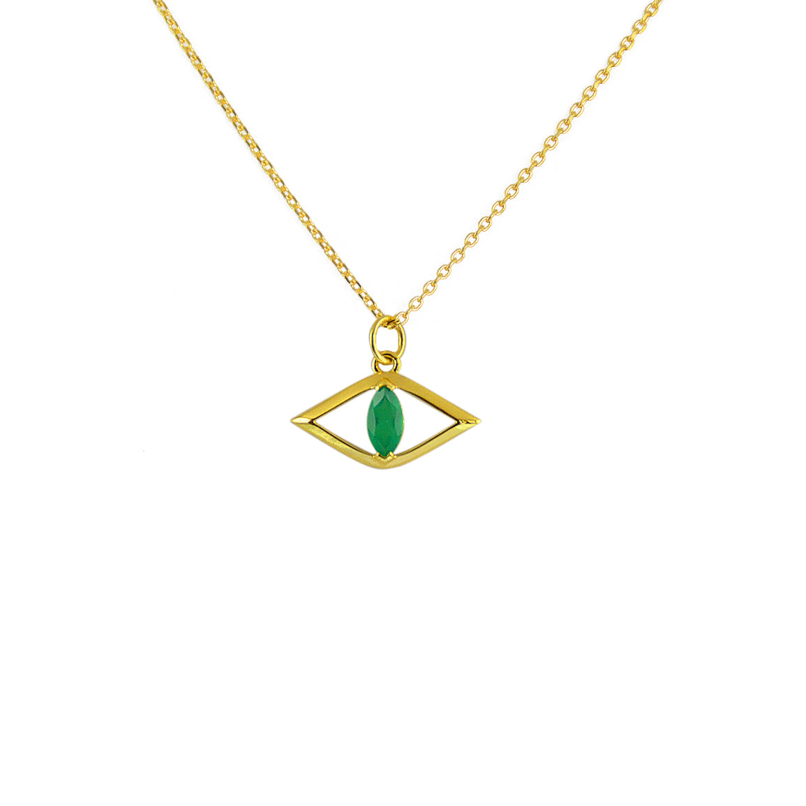 Collier doré pendentif oeil et pierre - ONYX VERTE -