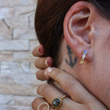 Boucles dorées trio de pierre et pampilles - Boucles
