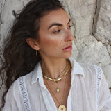 Sautoir doré main de fatma texturé et oeil pierre