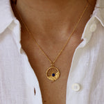 Collier doré médaille astres soleil et pierre - LAPIS