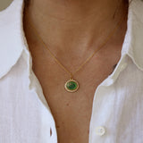 Collier doré pierre plate et zircons - ONYX VERTE