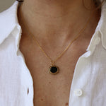 Collier doré pierre plate et zircons - ONYX NOIRE