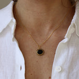 Collier doré pierre plate et zircons - ONYX NOIRE