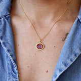 Collier doré pierre plate et zircons - ONYX ROUGE