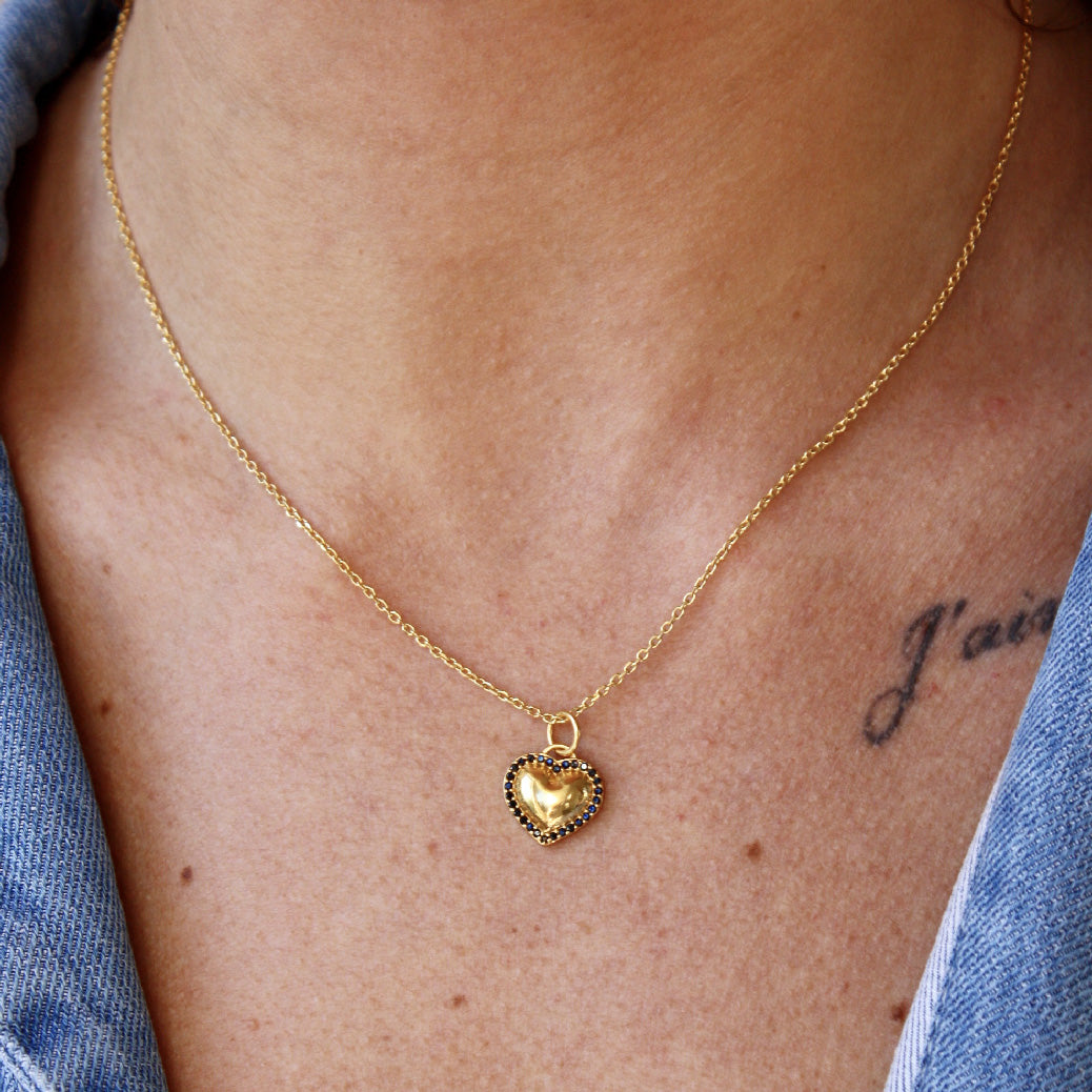 Collier doré coeur bombé et zircons - ZIRCONS NOIRS