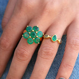 Bague dorée fleur en pierre - 54 / ONYX VERTE